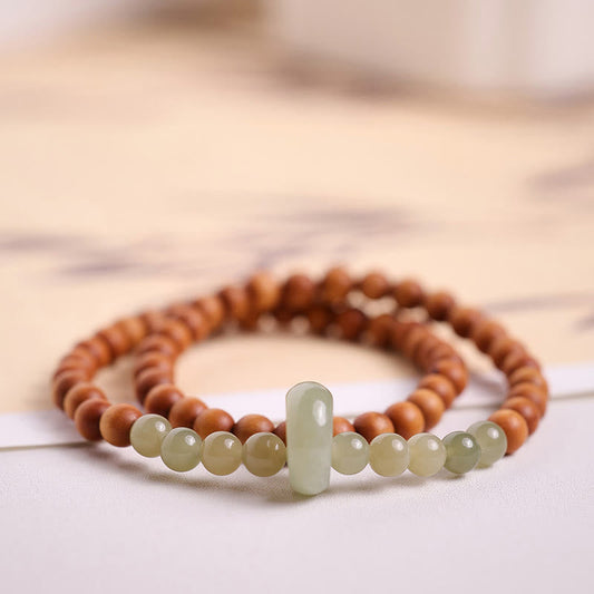 Pulsera de doble vuelta con protección de jade hetiano y sándalo con piedras de Buda