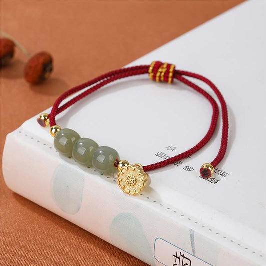 Pulsera trenzada de vaina de loto con cuentas de jade hetiano hechas a mano con piedras de Buda para la prosperidad y la suerte