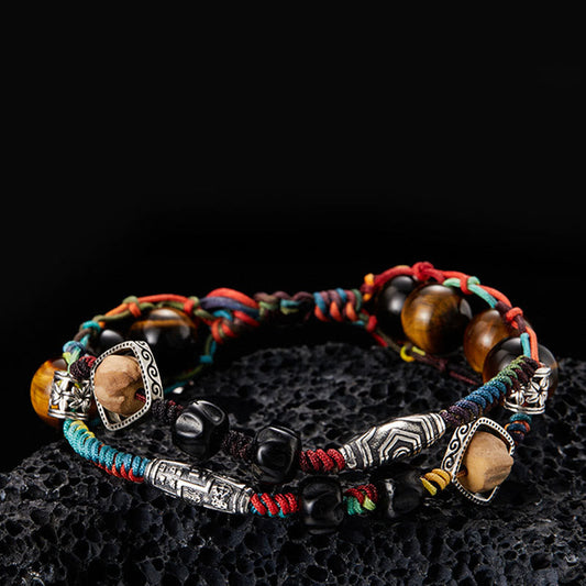 Pulsera de coraje hecha a mano con semillas de Bodhi y ojo de tigre de plata de ley 925 de Buddha Stones