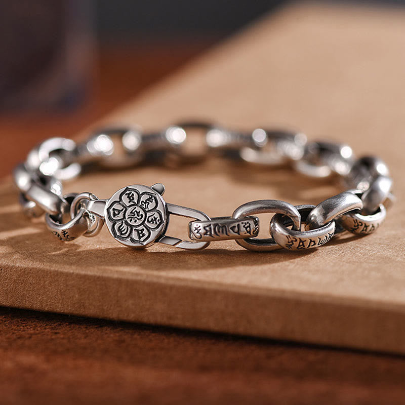 Pulsera Buddha Stones de plata de ley 925 con seis palabras verdaderas, sabiduría y calma