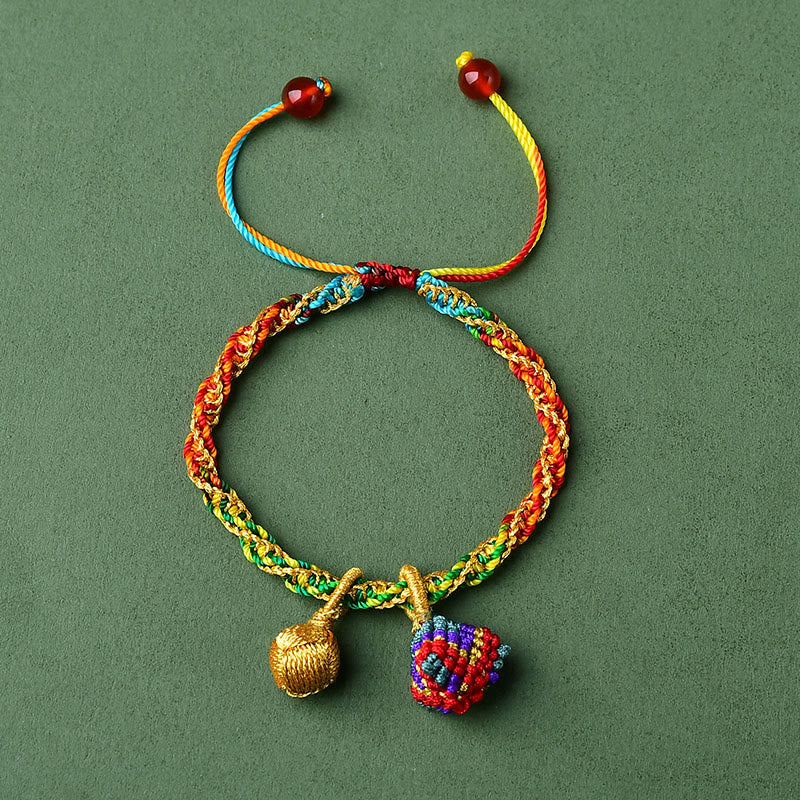 Buddha-Steine, buntes Seil, Glück, handgefertigt, Zongzi, goldene Kugel, Charm-Armband