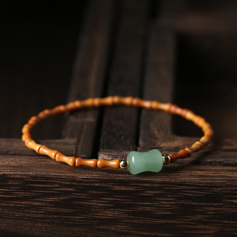 Pulsera de la suerte con diseño de bambú y aventurina verde hueso de oliva natural de Buddha Stones