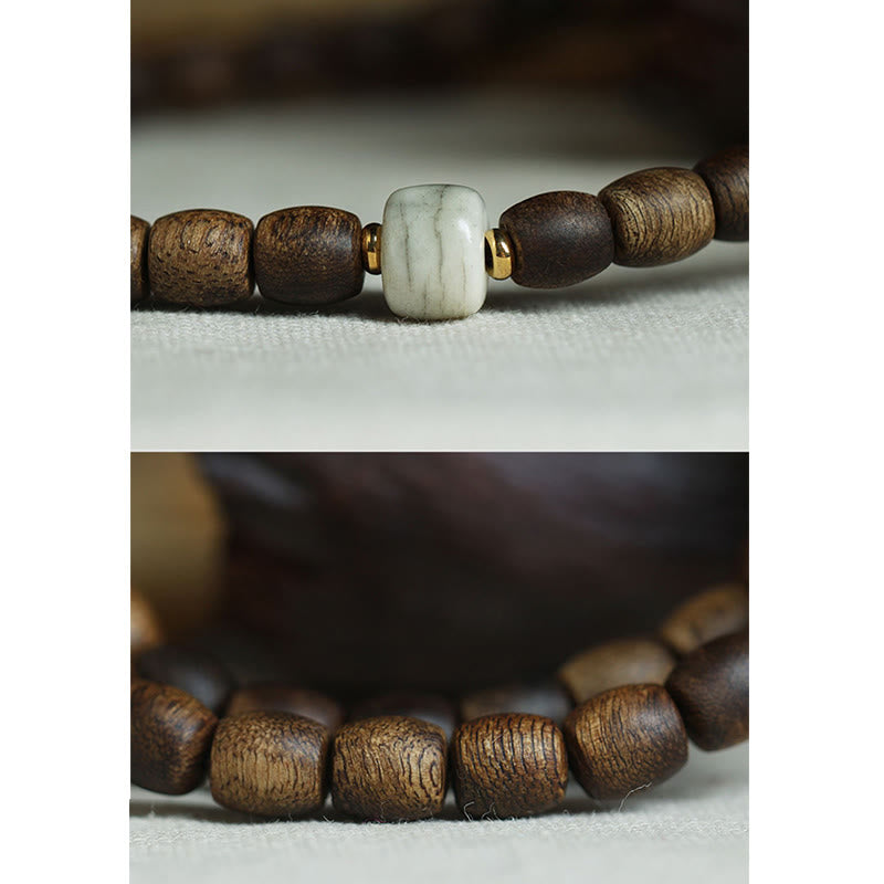Buddha Stones 999 Gold Seltenes Tarakan-Adlerholz Tibetischer Alter Geistknochen Gleichgewicht Stärke Doppelwickelarmband