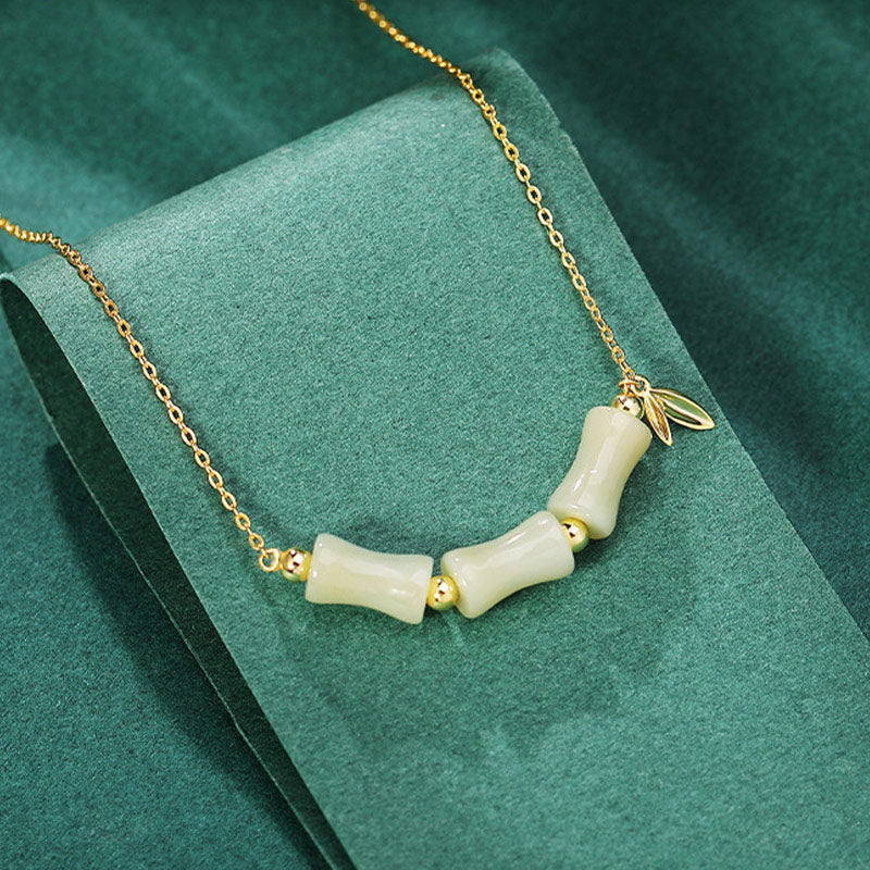 Pulsera con colgante de plata de ley 925 con piedras de Buda, jade hetiano, bambú y carácter Fu, símbolo de prosperidad