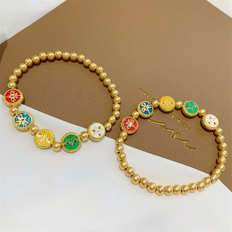 Pulsera tibetana de cuentas de cobre de Buda, cinco dioses de la riqueza, para la suerte