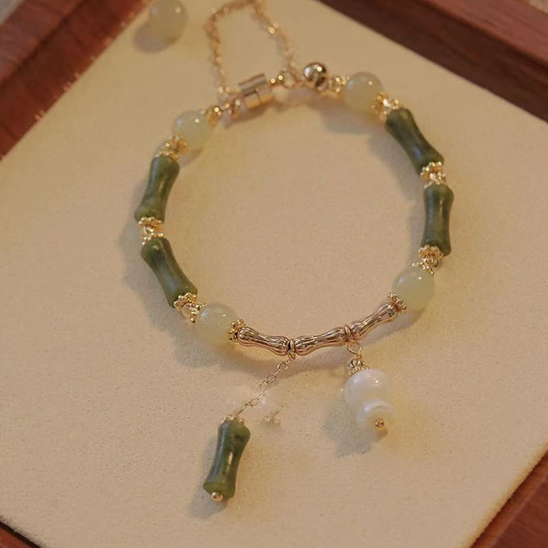 Buddha Stones Jade Bambusblatt Maiglöckchen Muster Glück Fülle Armband