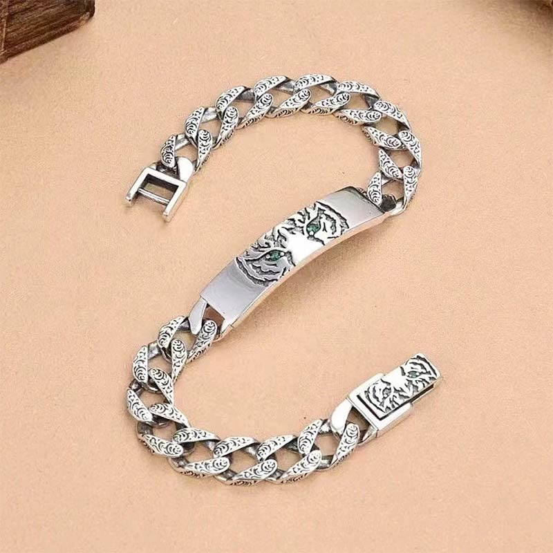 Pulsera de cadena de cobre con diseño floral de la dinastía Tang y piedras de Buda