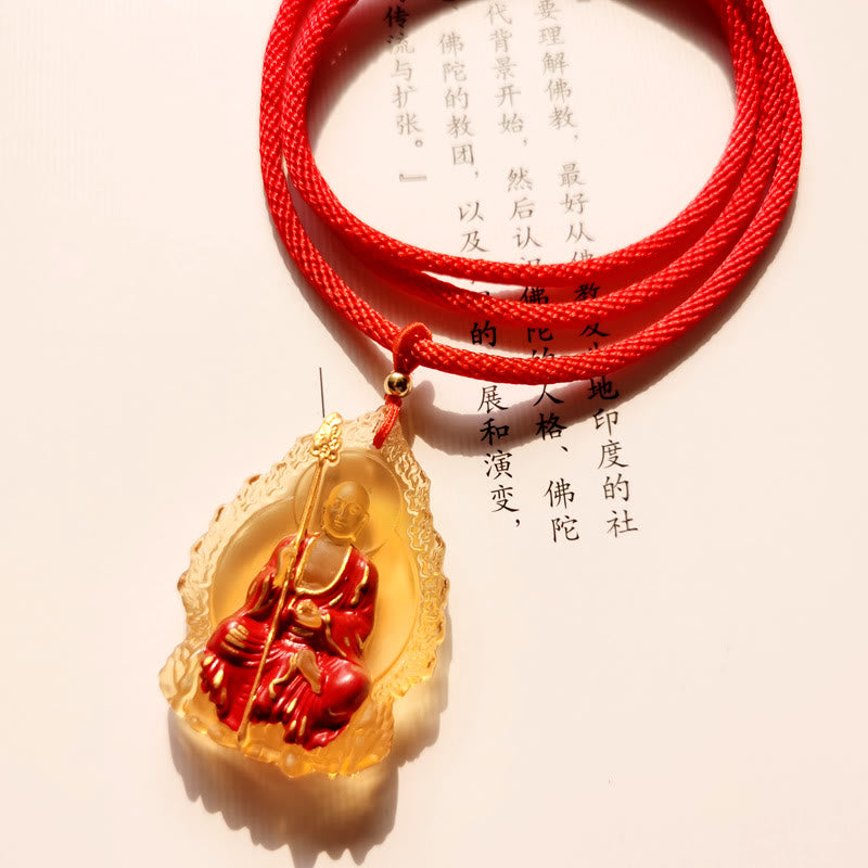Collar con colgante de amuleto de compasión de cristal de Buda Liuli de piedras de Buda Ksitigarbha