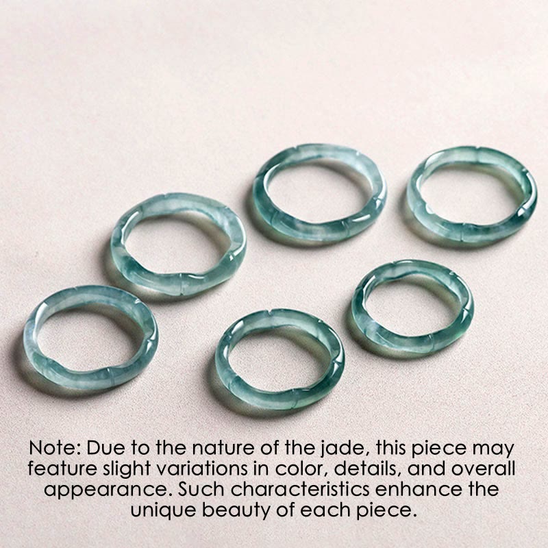 Buddha Stones Ring aus natürlichem Jade und Bambus für Wohlstand und Fülle