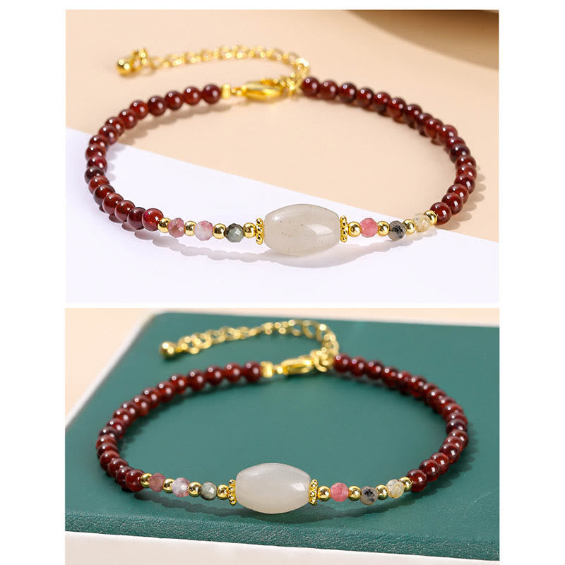 Buddha Stones Granat Jade Turmalin Perlen Passion Armband