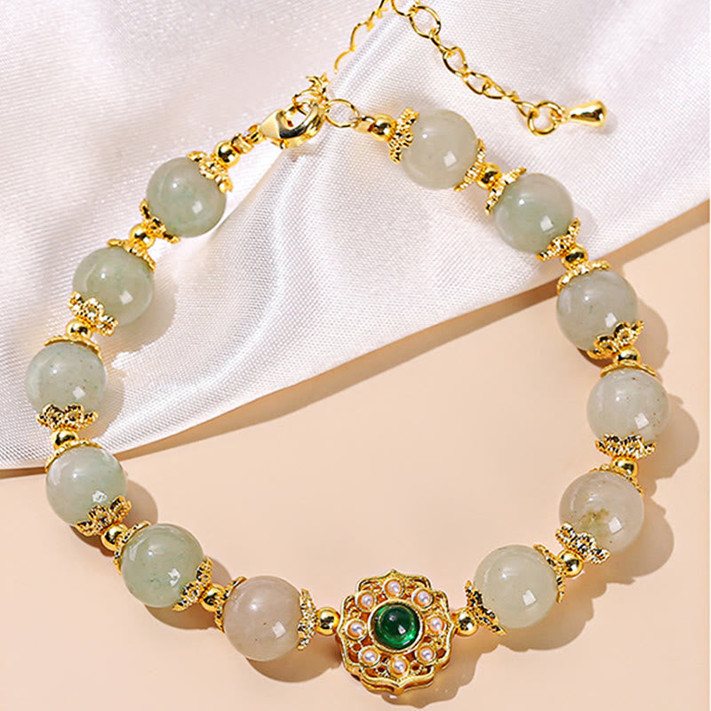 Buddha Stones Armband mit Perlenkette aus natürlicher Jade