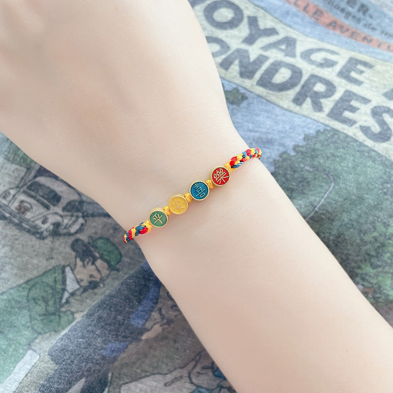 Pulsera trenzada con piedras de Buda, hecha a mano, con hilo de color Dunhuang, protección para la paz y la alegría
