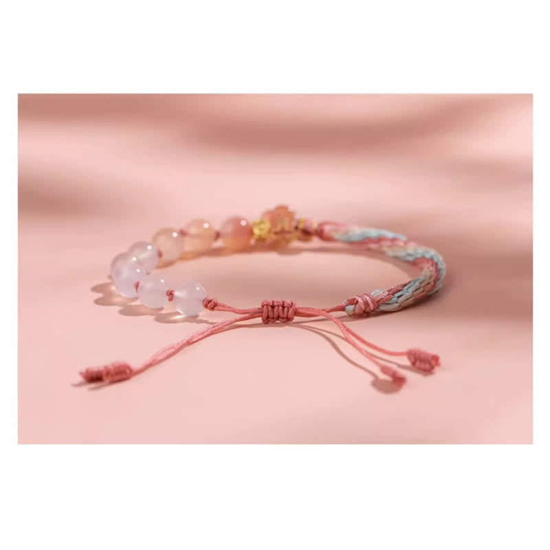 Pulsera de hilo hecha a mano con piedras de Buda, ágata natural degradada, nudo de reencarnación, flor de durazno, riqueza y suerte.