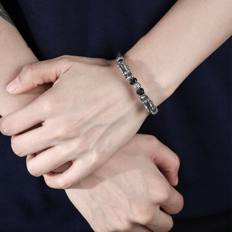 Buddha Stones 999 Sterling Silber Doppeldrache Glück Handgefertigtes geflochtenes Armband