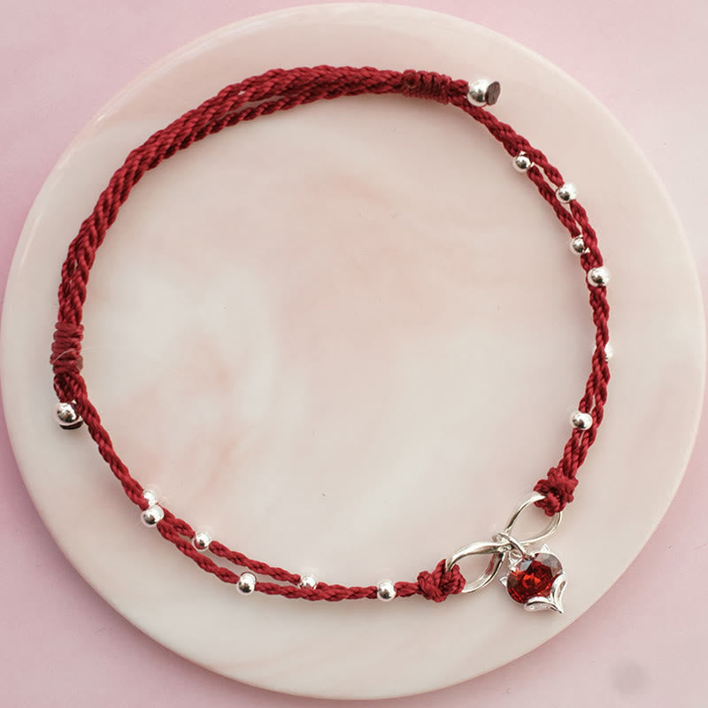 Tobillera con piedras de Buda, corazón de amor, símbolo del infinito, hilo trenzado