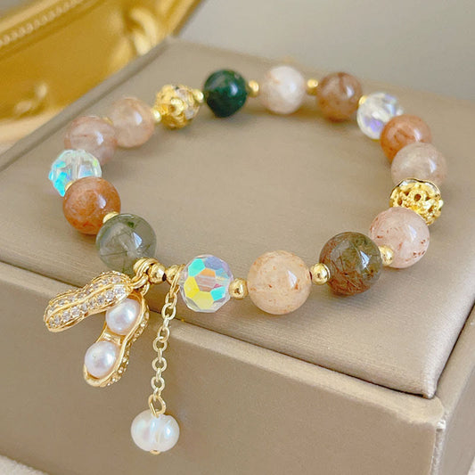 Buddha Stones Sonnenstein, bunt, Rutilquarz, Reichtum, Erdnuss-Charm-Armband
