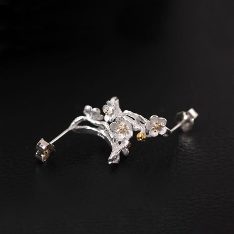 Pendientes de plata de ley 925 con piedras de Buda y flores de ciruelo bendecidas