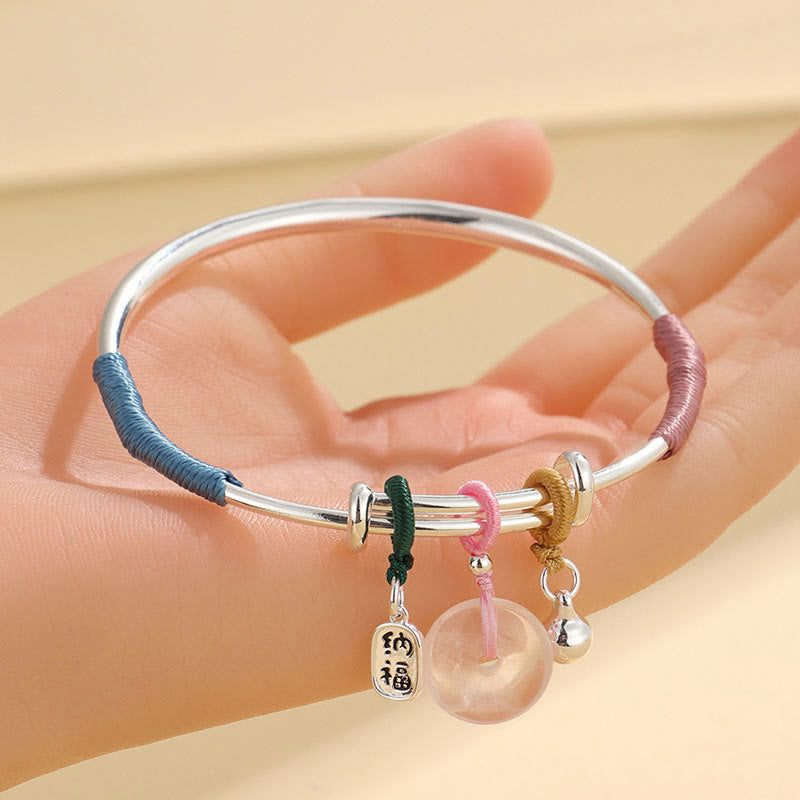 Pulsera de amor con flor de la suerte y hebilla de paz de cristal rosa con piedras de Buda