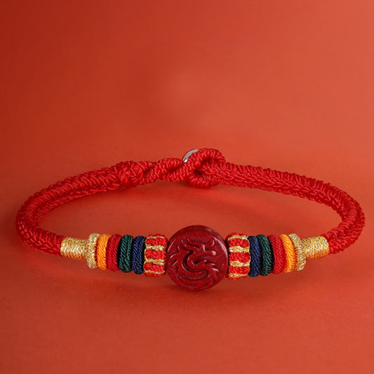 Pulsera de plata de ley 925 con piedras de Buda y cinabrio del año del dragón, con cerillas auspiciosas y zodíaco chino.
