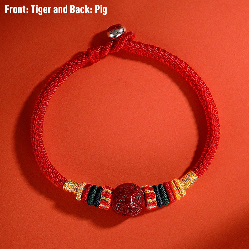 Buddha Stones Year of the Dragon 925 Sterling Silver Chinese Zodiac Cinnabar Auspicious Matches Blessing Bracelet