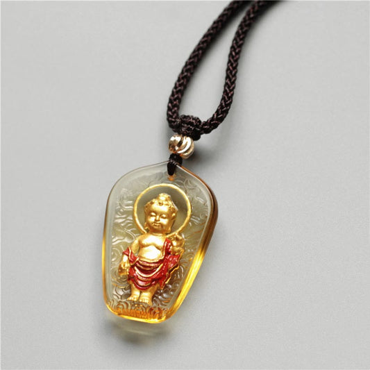 Collar con colgante de cristal de liuli tibetano con piedras de Buda y serenidad