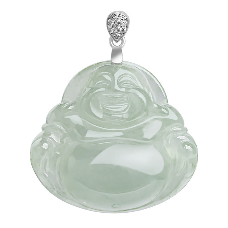 Collar con colgante de Buda sonriente de jade natural en plata de ley 925 con piedras de Buda, cadena de prosperidad y abundancia.