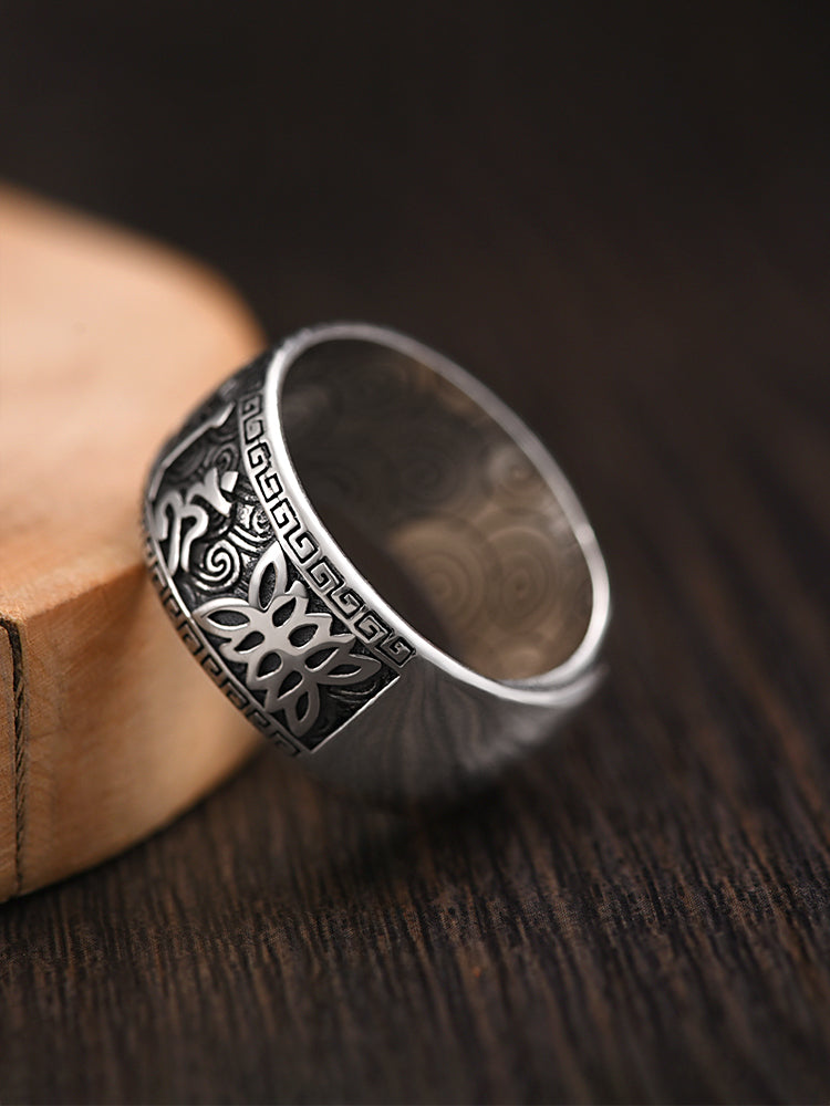 Adjustable 925 Silver Six-Syllable Mantra Ring