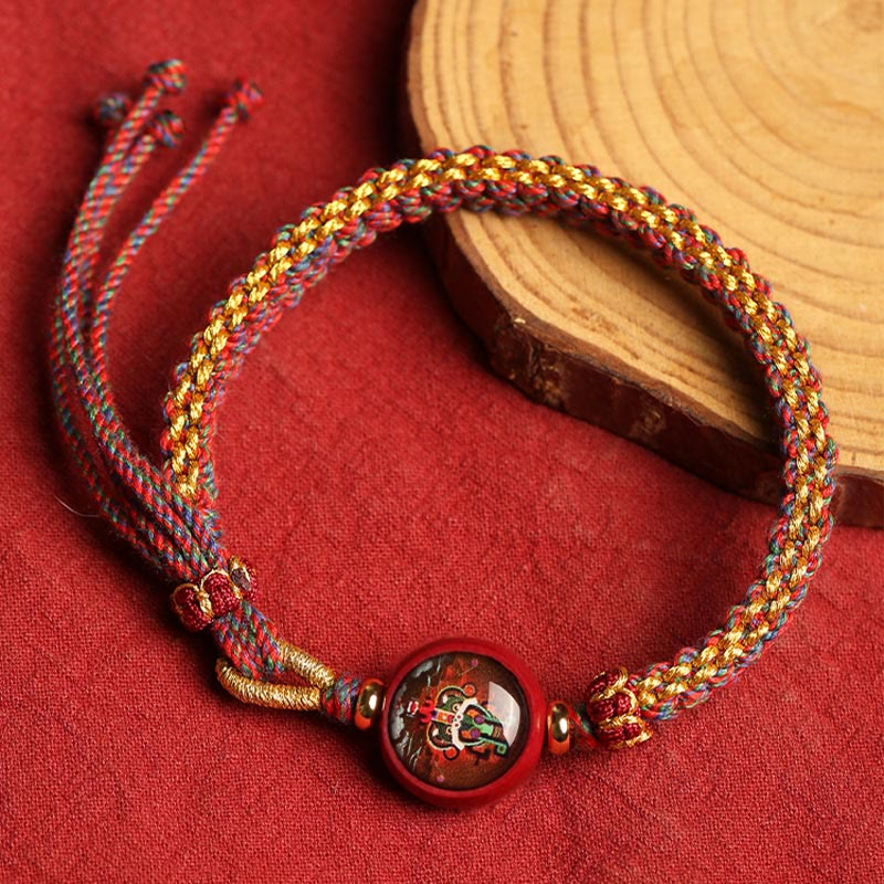 Pulsera trenzada con bendición de thangka de cinabrio y cuerda colorida con piedras de Buda