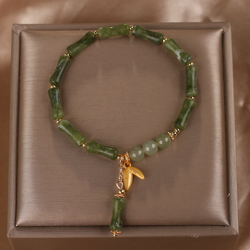 Buddha Stones Armband mit grünem Bambus-Jadeblatt-Muster, Reichtum und Glück