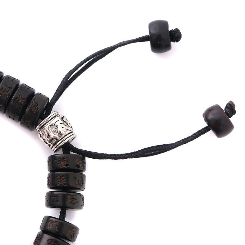Pulsera de hilo de la felicidad con campana Vajra Dorje Om Mani Padme Hum tallada en cáscara de coco del Tíbet con piedras de Buda