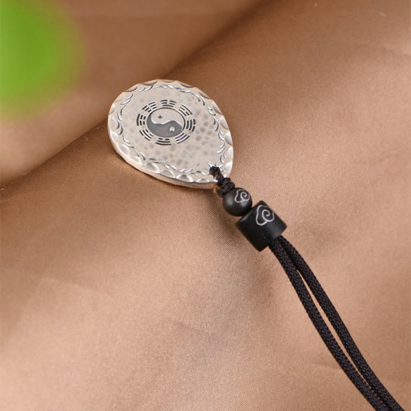 Collar con colgante de plata de ley 999 con diseño de gota de agua y Yin Yang Bagua, piedras de Buda, armonía y equilibrio