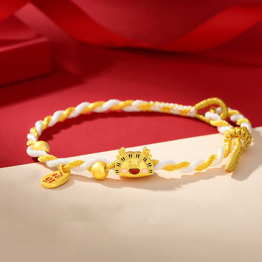 Pulsera trenzada con diseño de bola de masa hervida del Año del Dragón en plata de ley 925 con piedras de Buda para atraer la fortuna