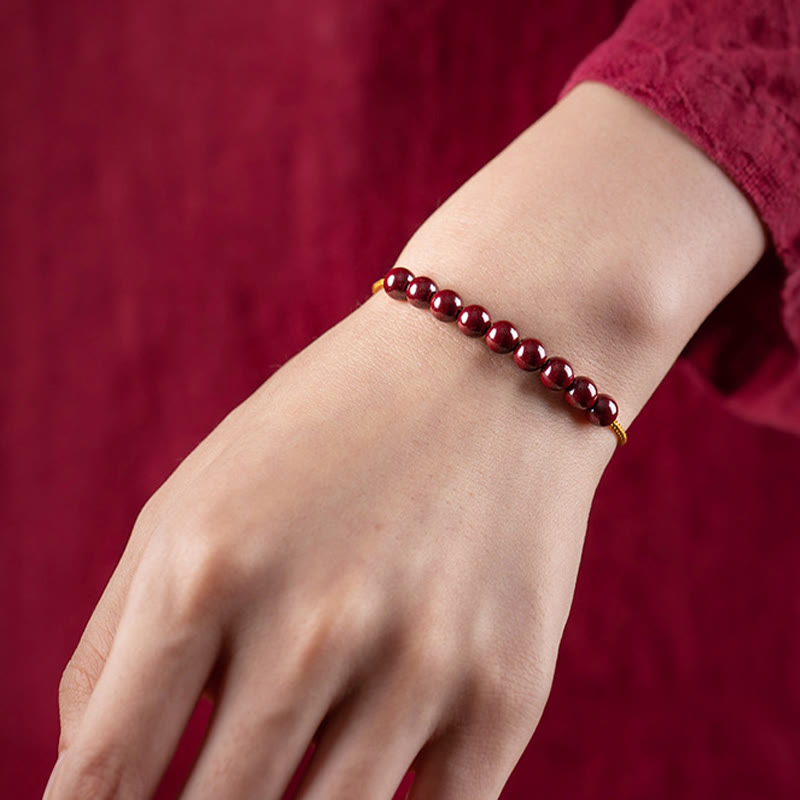 Buddha-Steine, natürliche Zinnoberperlen, Segen, handgefertigtes Armband