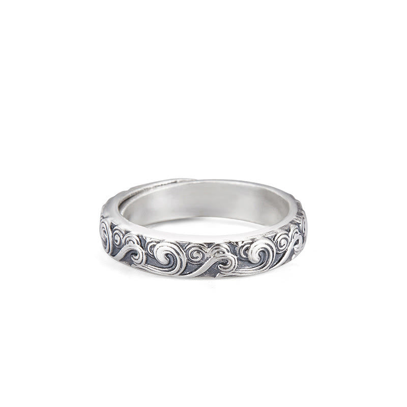 Buddha Stones 999 Sterling Silber Glücksverheißende Wolken graviert Segen verstellbarer Ring
