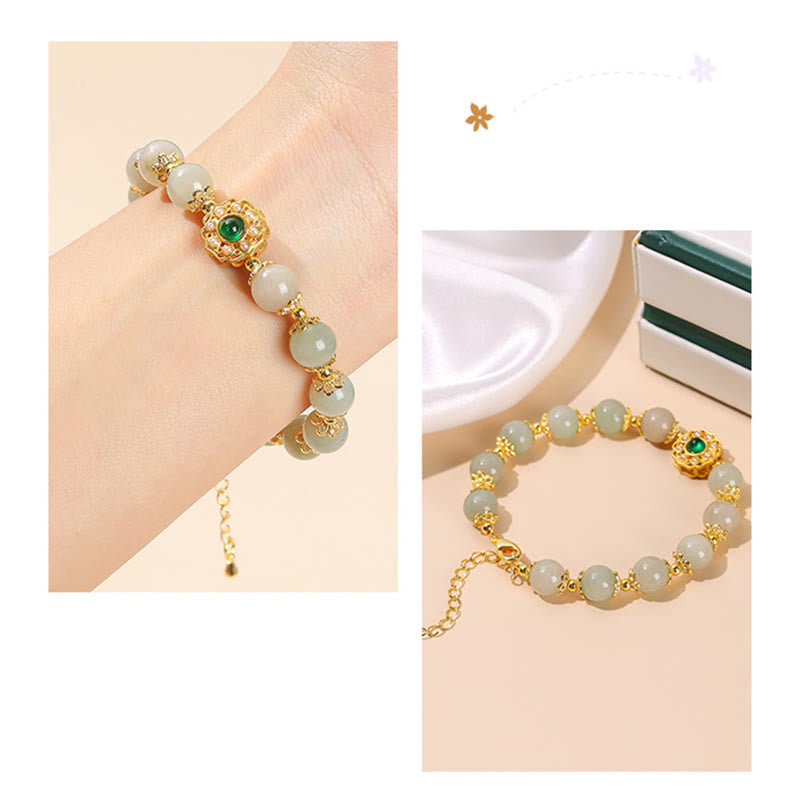 Buddha Stones Armband mit Perlenkette aus natürlicher Jade