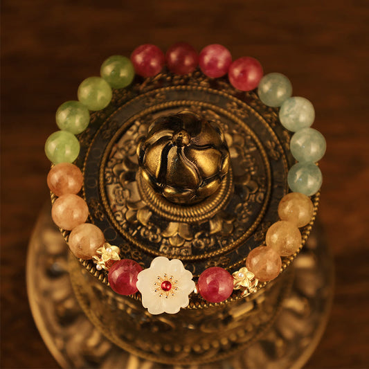 Pulsera de amor con piedras de Buda, turmalina colorida y flores de jade