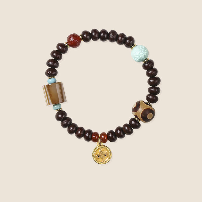 Pulsera de cuentas Dzi de semillas de Bodhi moradas del Tíbet con piedras de Buda naturales, Dios de la Riqueza y la Sabiduría