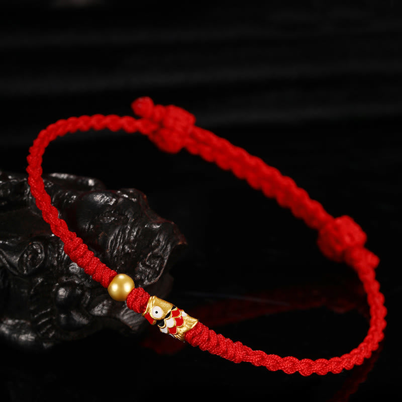 Buddha Stones 999 Gold Glück Koi Fisch Handgefertigtes geflochtenes Schnurarmband