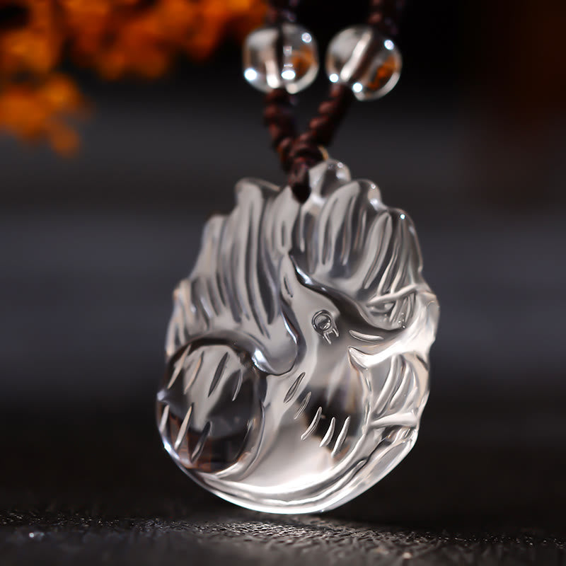 Buddha Stones Natürlicher Amethyst Weißer Kristall Citrin Neunschwänziger Fuchs Glück Halskette Anhänger