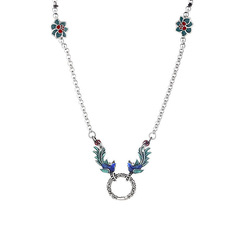 Collar con colgante de flor de loto fénix y piedras de Buda para proteger la suerte