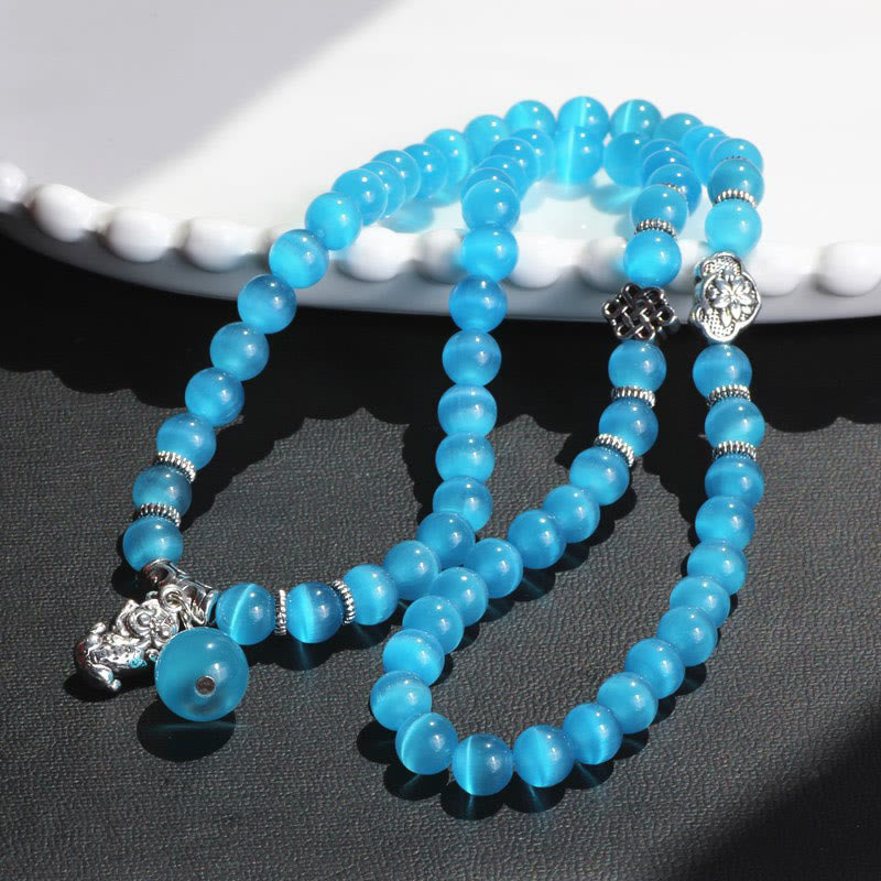 Pulsera triple vuelta con soporte PiXiu de ojo de gato y piedras de Buda