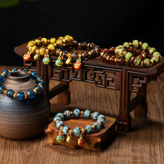 Pulsera de la fortuna con cuentas de vidrio Liuli y amuleto familiar de la bestia devoradora de oro de Buda