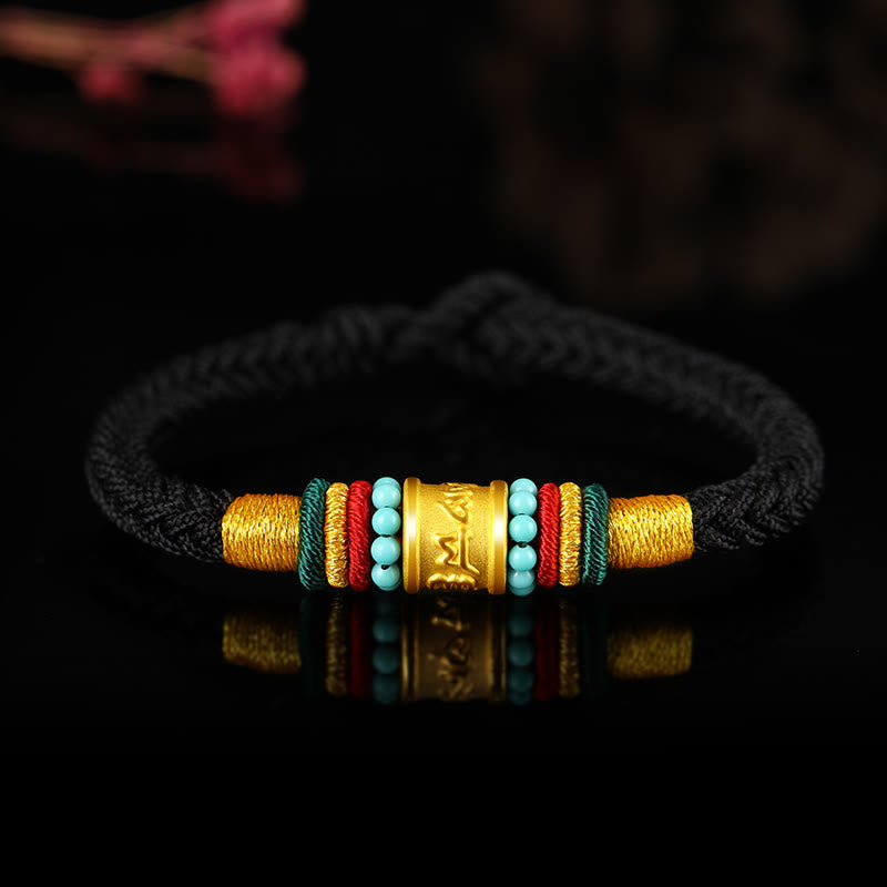 Pulsera de la suerte hecha a mano con ocho hilos y nudo de la paz Om Mani Padme Hum de oro 999 del Tíbet con piedras de Buda