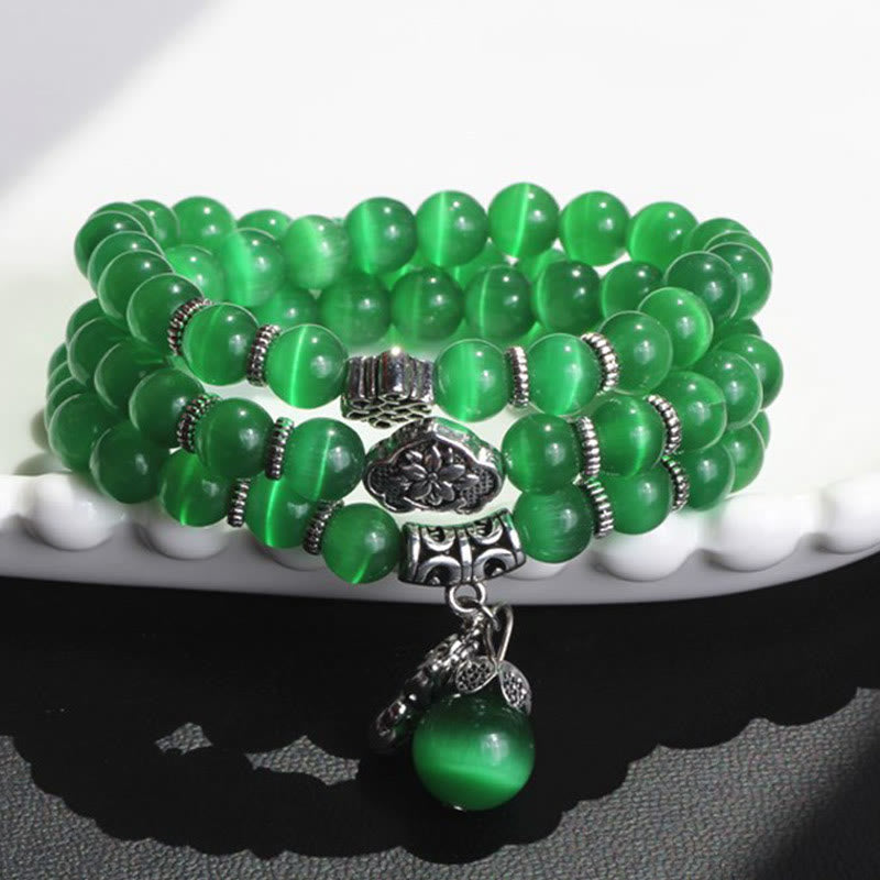 Pulsera triple vuelta con soporte PiXiu de ojo de gato y piedras de Buda