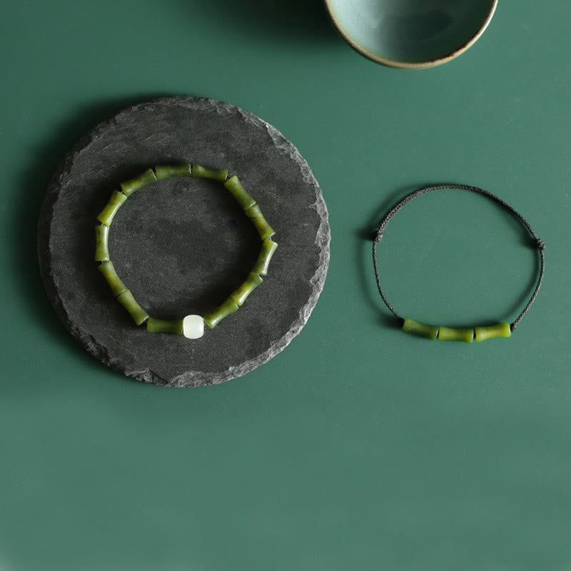 Pulsera de la suerte y la abundancia con diseño de jade y bambú verde y piedras de Buda