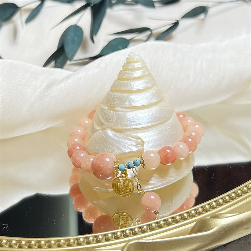 Pulsera de la suerte con amuleto de Buda, piedra naranja natural, turquesa y carácter Fu