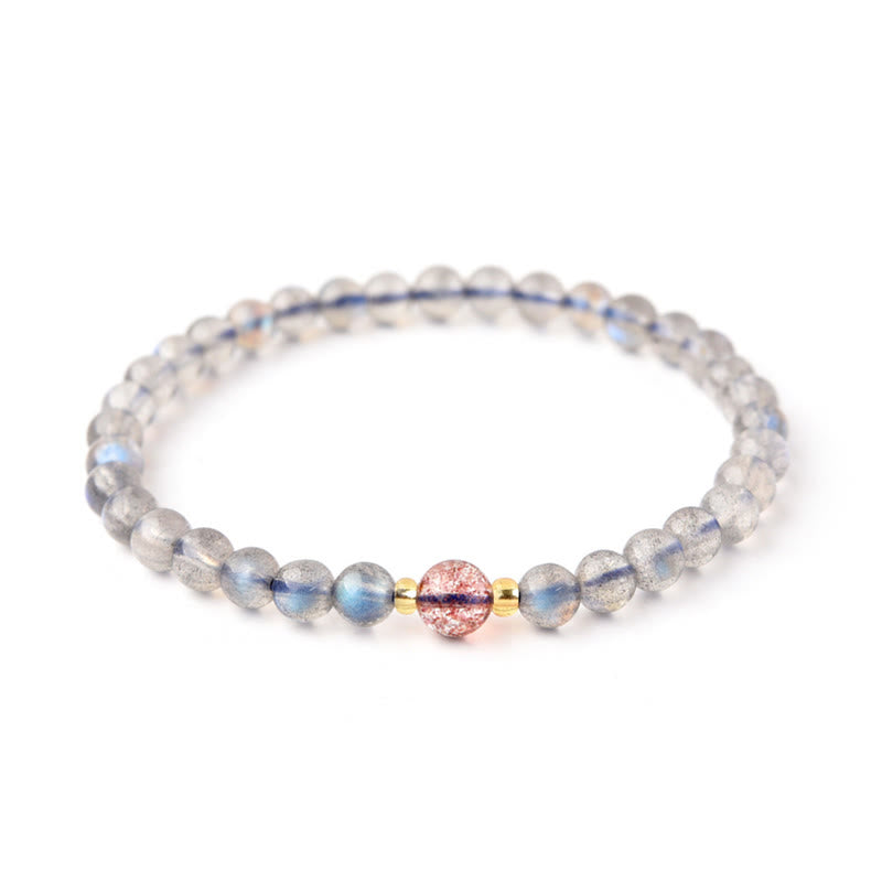 Pulsera de piedras de Buda con piedra lunar, cristal rosa y cinabrio, con propiedades curativas positivas