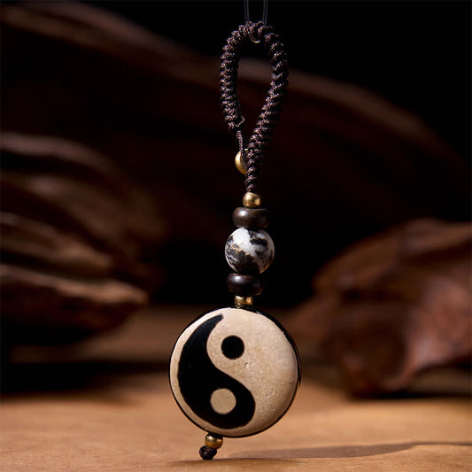 Llavero con cuentas de ágata natural Yin Yang Dzi con piedras de Buda