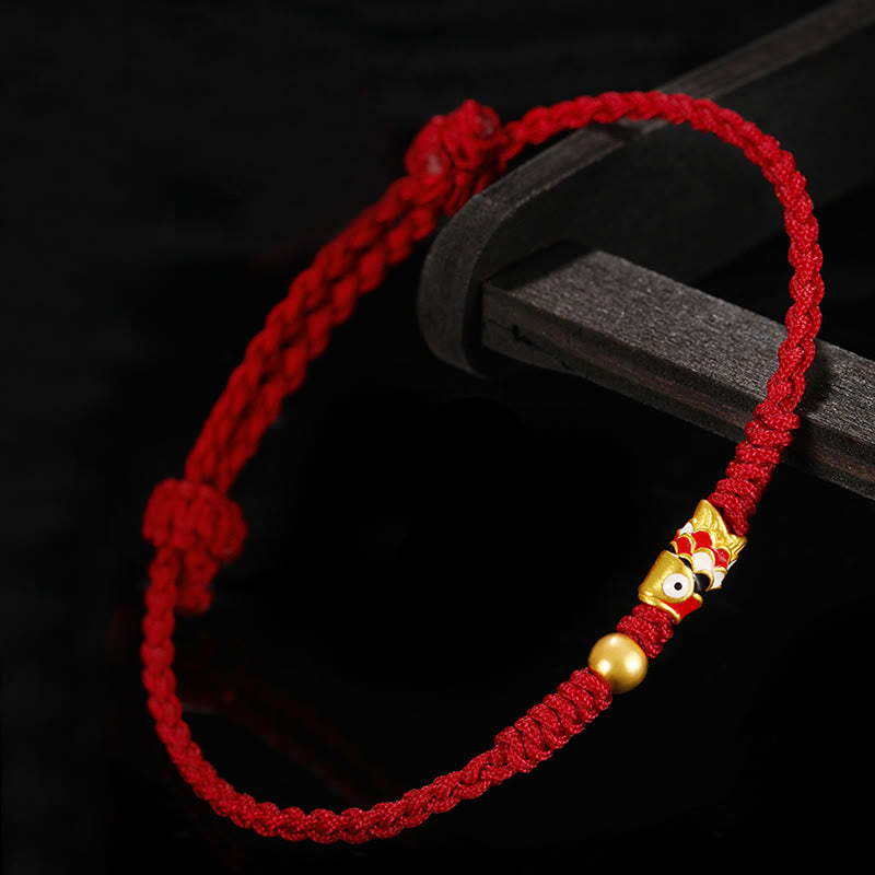 Buddha Stones 999 Gold Glück Koi Fisch Handgefertigtes geflochtenes Schnurarmband