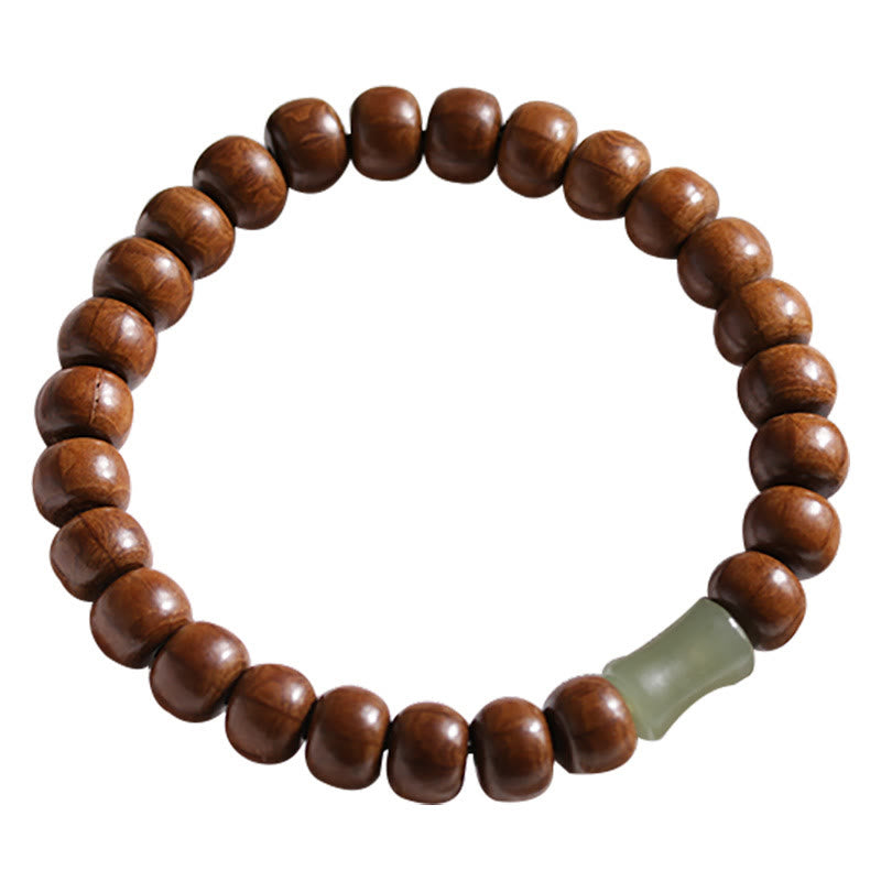 Pulsera de cuentas de bambú y jade hetian de madera de Abelia Biflora natural con piedras de Buda que alejan los malos espíritus